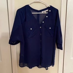Women’s oversized blue button blouse, size small (oversized)